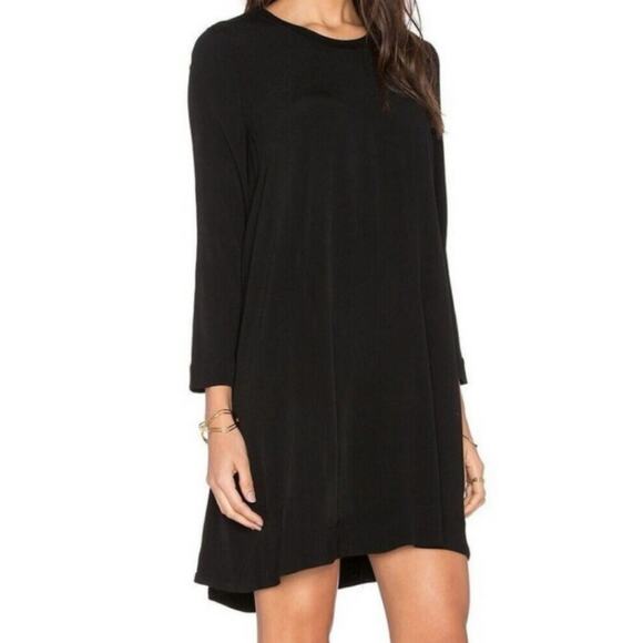 Enza Costa 100% Rayon Crepe Bracelet Sleeve Swing Mini Dress Black 1 S - Picture 1 of 11